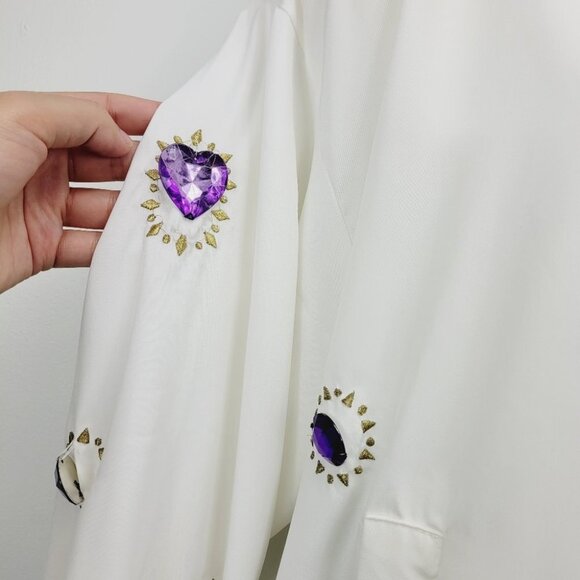 Minimalist Neutral White pearl embellished Embroidered Zip Up Jacket size M - Picture 10 of 15